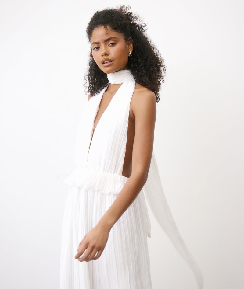 carmen pleated maxi dress Carmen Pleated Plunge Maxi Dress - Ivory | Resortwear Collection