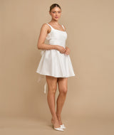 Satin Bow Back Pleated Skirt Mini Dress - White