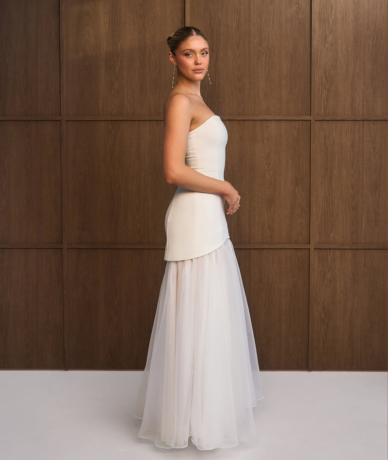 Bandeau Drop Waist Maxi Dress – White – Six Stories