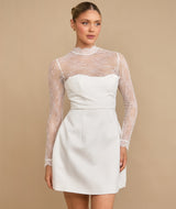 Lace Sleeve Cup Detail Mini Dress - White