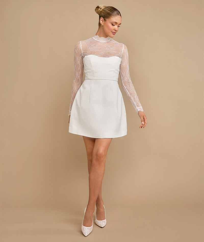 white christmas dresses Lace Sleeve Cup Detail Mini Dress