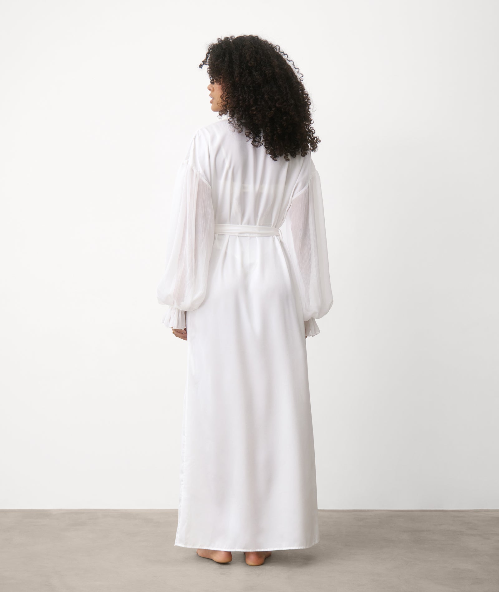 Chiffon Sleeve Maxi Satin Robe - White | Six Stories