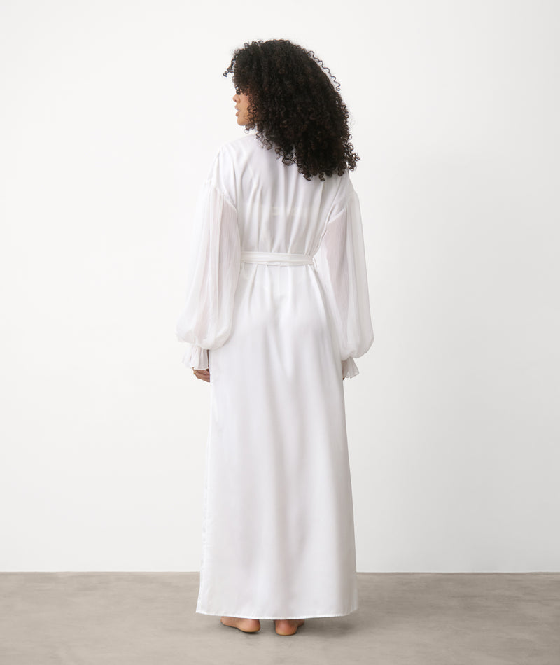 Chiffon Sleeve Maxi Satin Robe - White | Six Stories