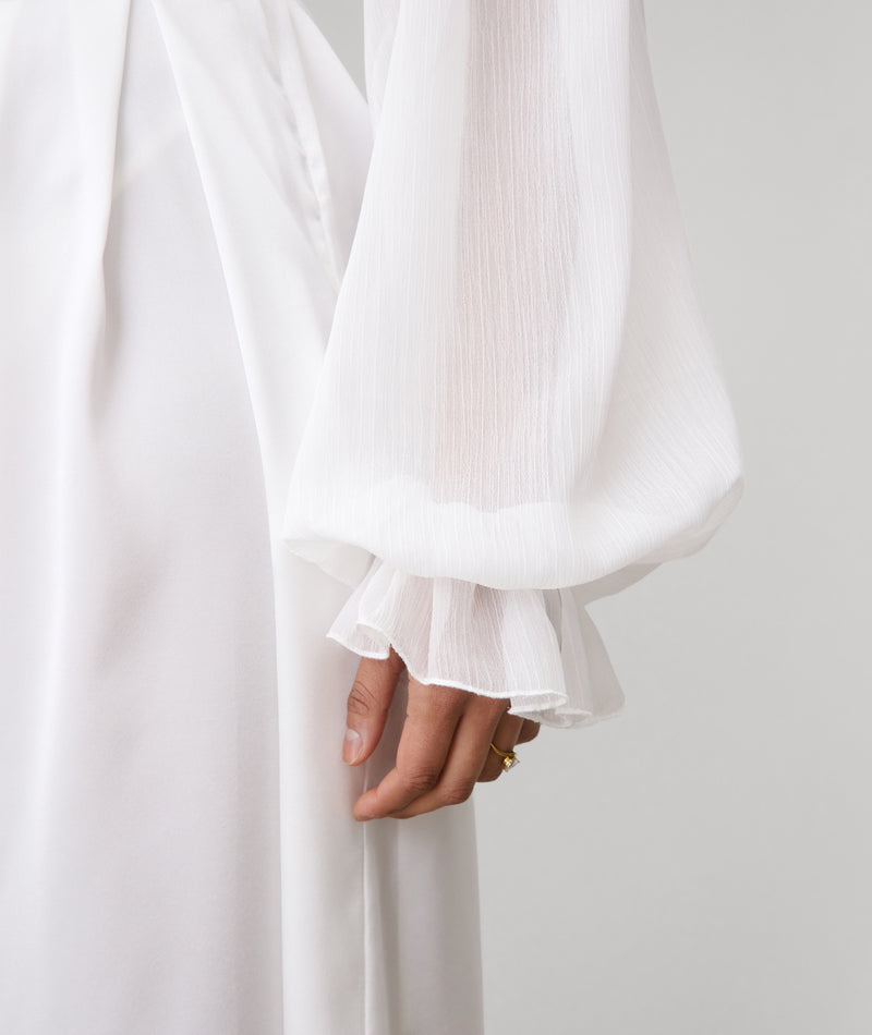 Chiffon Sleeve Maxi Satin Robe - White | Six Stories