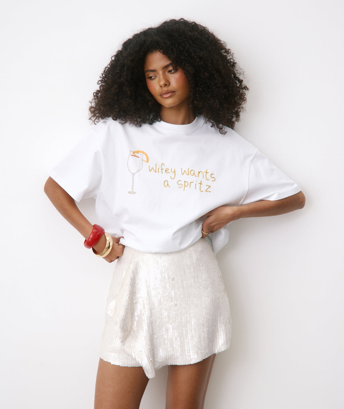 Embellished Sequin Wrap Flippy Skirt - Ivory