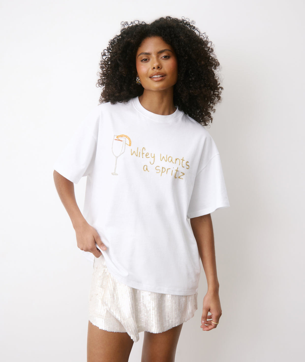 Wifey Wants a Spritz Beaded Tee - White
