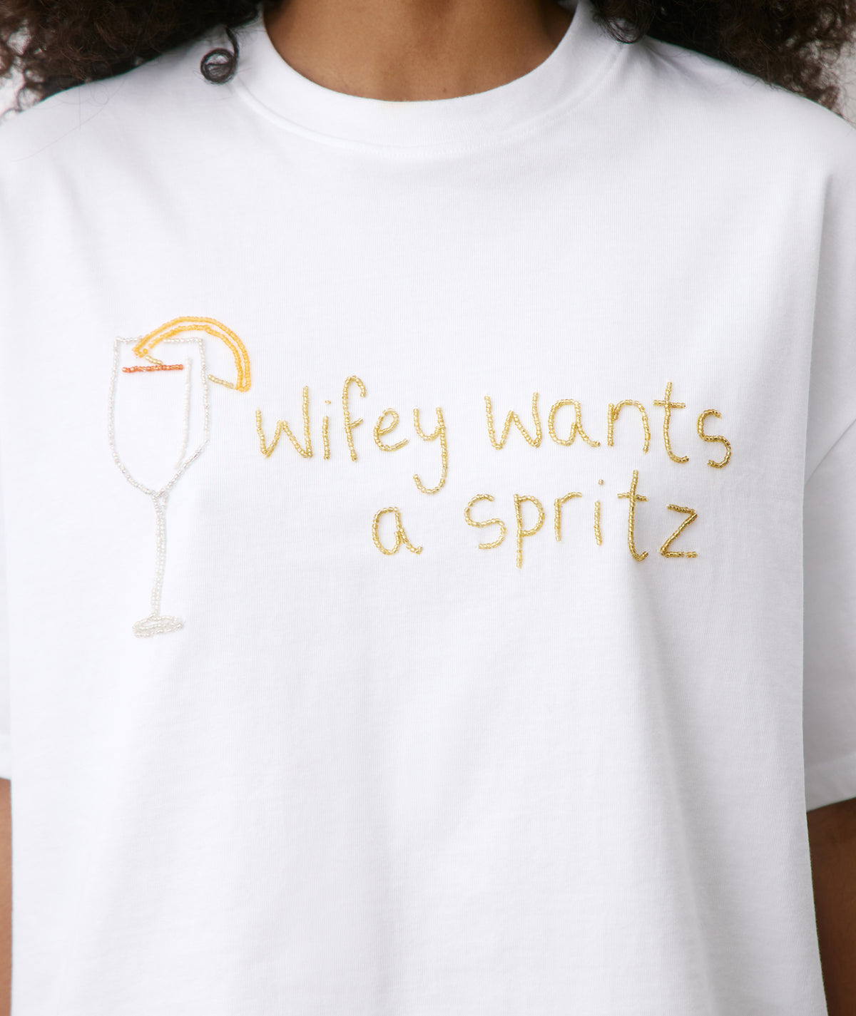 Wifey Wants a Spritz Beaded Tee - White