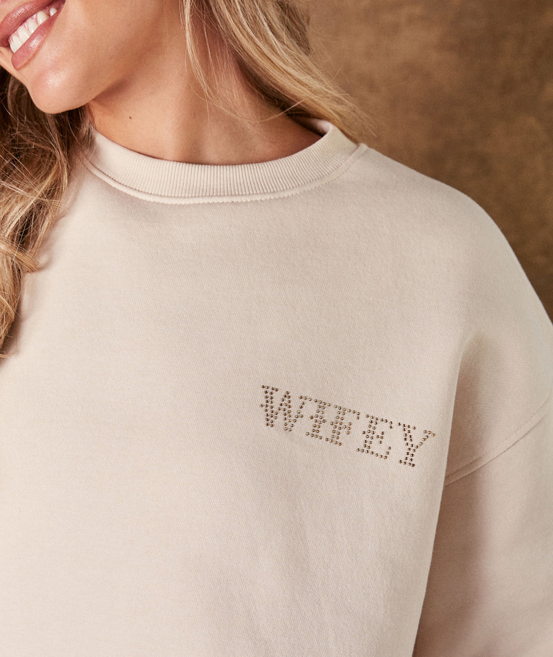 Rhinestone Cropped Wifey Sweatshirt - Champagne