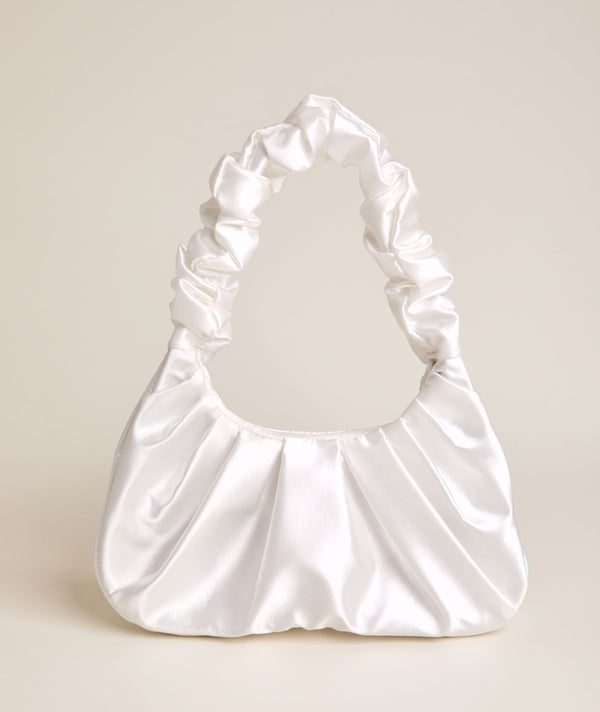 Satin Ruched Bridal Bag - White