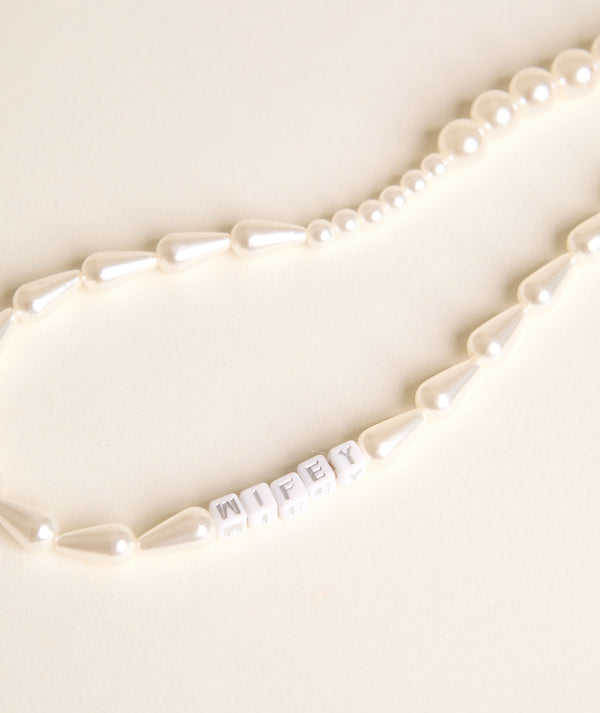 Wifey Pearl Phone Charm - Silver