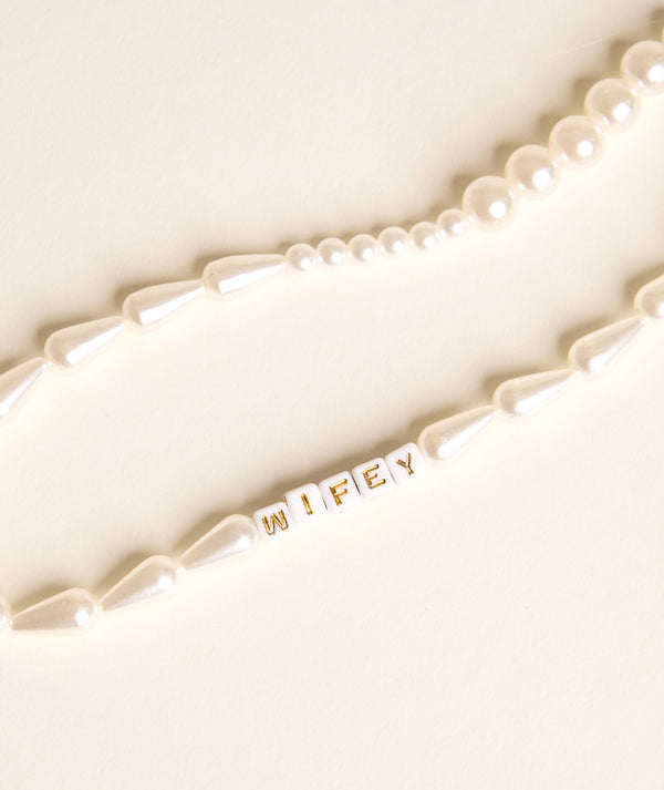 Wifey Pearl Phone Charm - Gold