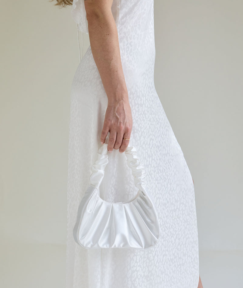 Satin Ruched Bridal Bag - White