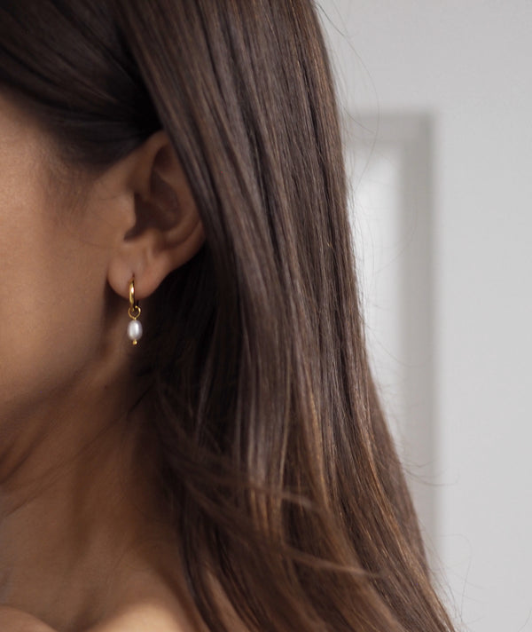 Pearl drop hoop earrings  Edit alt text