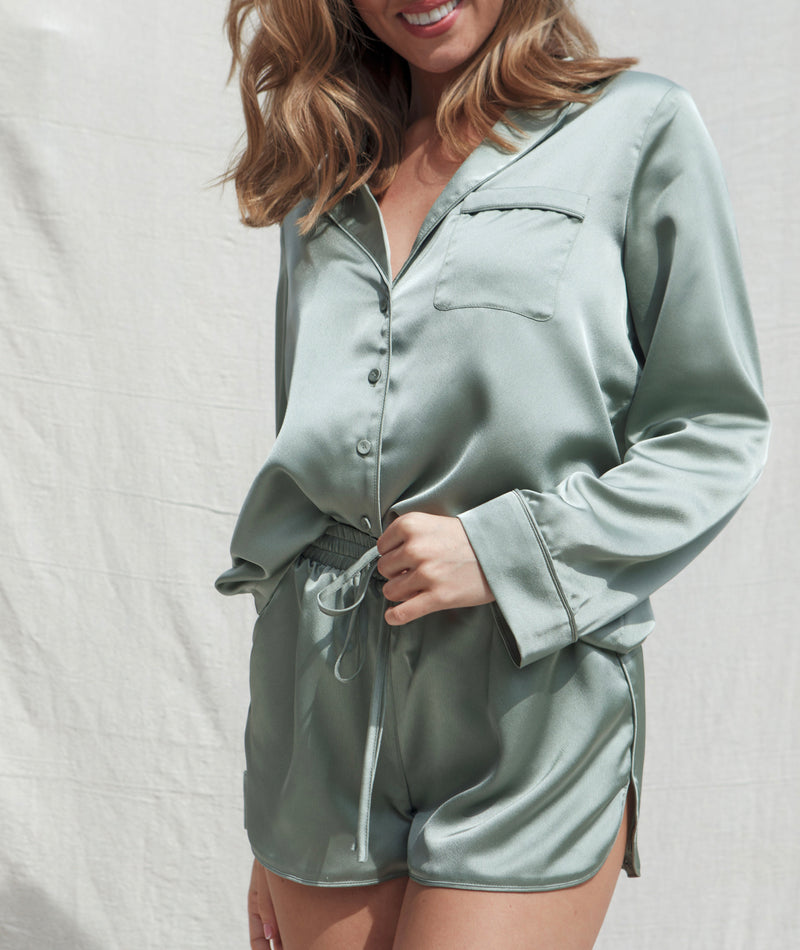 Sage Green bridesmaid shorts pyjama set 