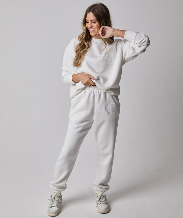 MATCHING BRIDE Circle Motif Embroidered Joggers - White