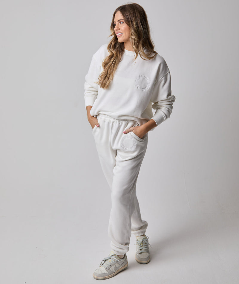 MATCHING BRIDE Circle Motif Embroidered Joggers - White