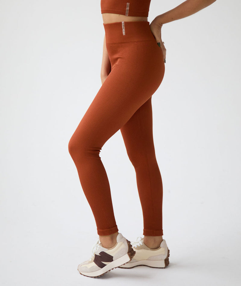 Seamless Contour Rib Leggings - Rust