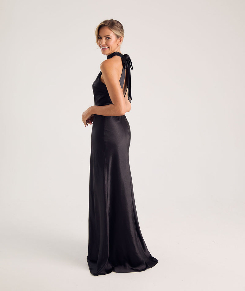 black halter bridesmaid dresses L214057 Belsoie Tiffany Chiffon Long Dress with Neckline Halter Neck Satin Bridesmaid Dress