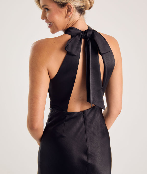 Black halter bridesmaid dress clearance