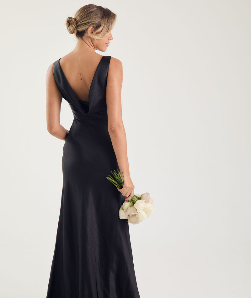 Cowl Back Satin Bridesmaid Dress Black