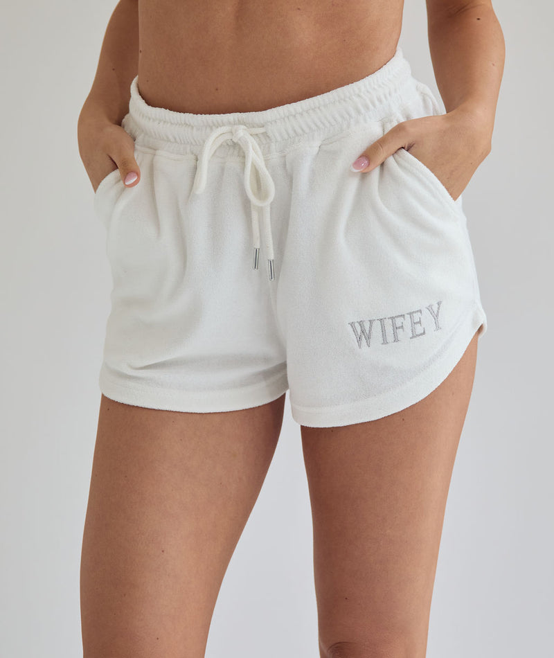 Wifey Statement Towel Shorts - White