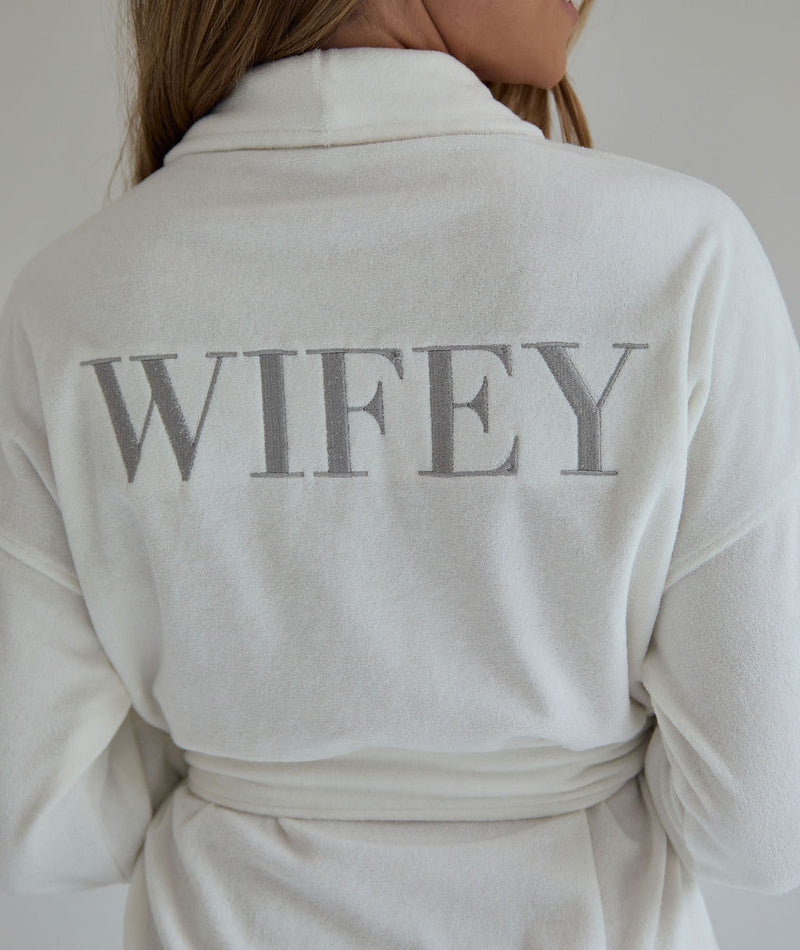 Wifey Statement Towel Robe - White