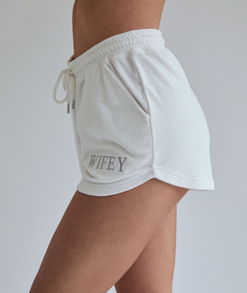 Wifey Statement Towel Shorts - White