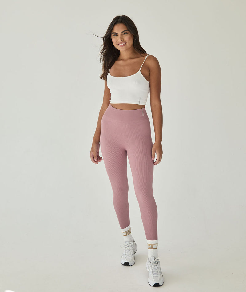 Seamless Contour Rib Leggings - Mauve