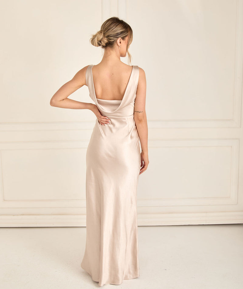 Cowl Back Satin Bridesmaid Dress Oyster Six Stories