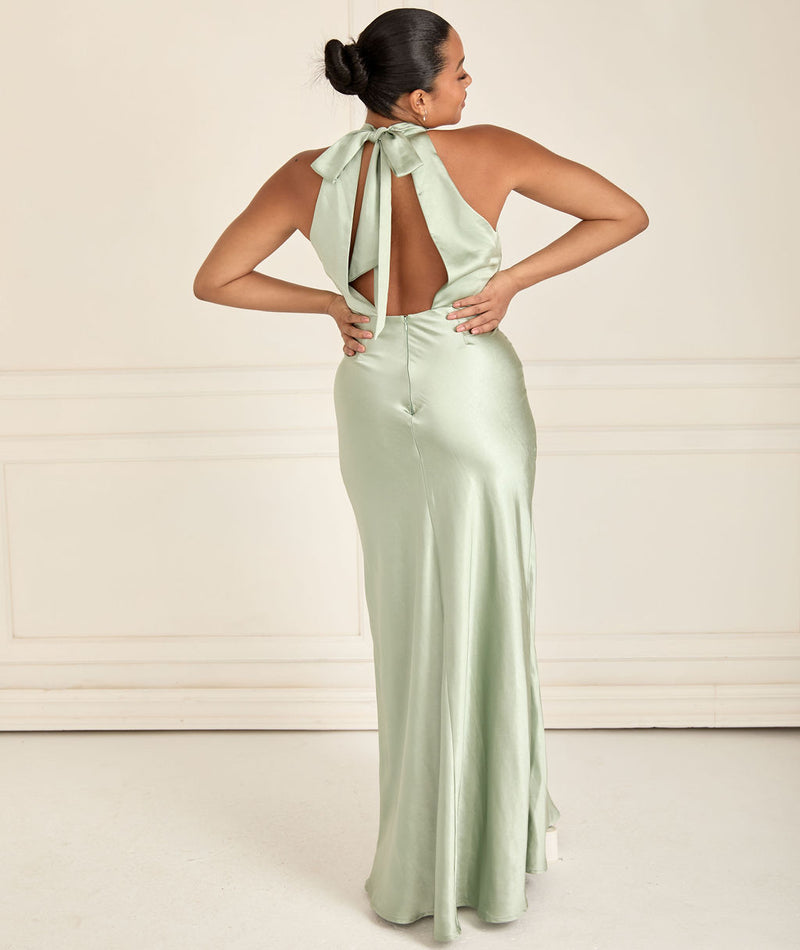 Halter Neck Satin Bridesmaid Dress Sage – Six Stories